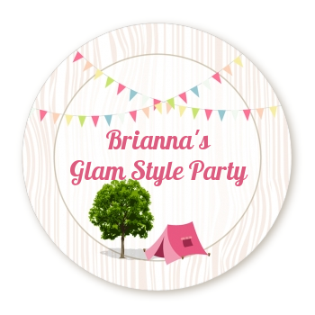  Camping Glam Style - Round Personalized Birthday Party Sticker Labels 