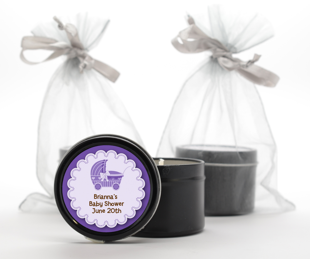  Carriage - Baby Shower Black Candle Tin Favors Blue