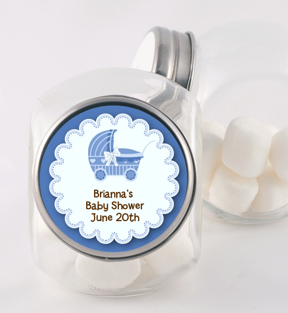 Carriage - Personalized Baby Shower Candy Jar Blue