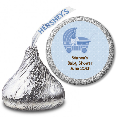  Carriage - Hershey Kiss Baby Shower Sticker Labels Blue