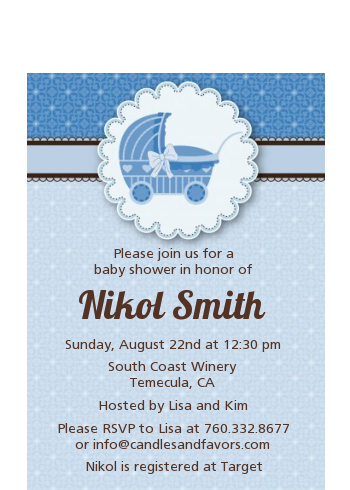  Carriage - Baby Shower Petite Invitations Blue