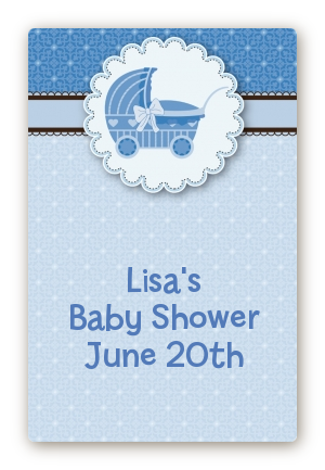  Carriage - Custom Large Rectangle Baby Shower Sticker/Labels Blue