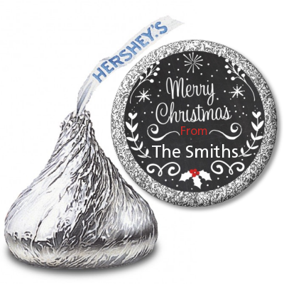 Chalkboard Mistletoe - Hershey Kiss Christmas Sticker Labels