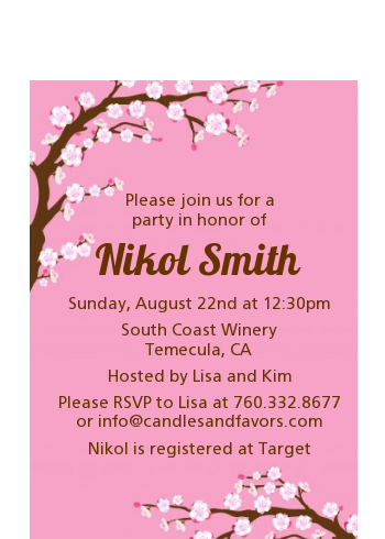  Cherry Blossom - Baby Shower Petite Invitations Grey