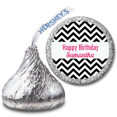 Chevron Black & White - Hershey Kiss Birthday Party Sticker Labels