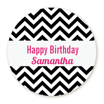  Chevron Black & White - Round Personalized Birthday Party Sticker Labels 