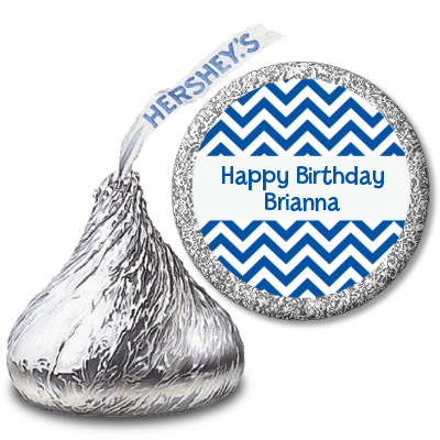 Chevron Blue - Hershey Kiss Birthday Party Sticker Labels