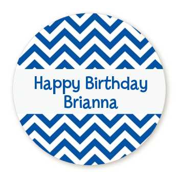  Chevron Blue - Round Personalized Birthday Party Sticker Labels 