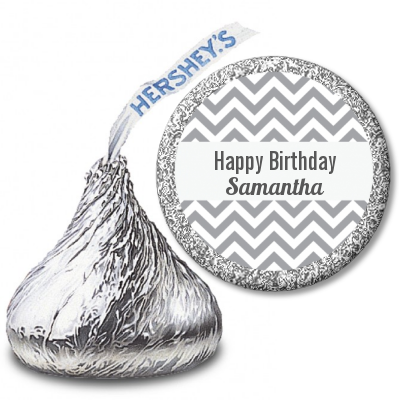 Chevron Gray - Hershey Kiss Birthday Party Sticker Labels