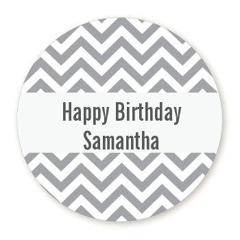  Chevron Gray - Round Personalized Birthday Party Sticker Labels 
