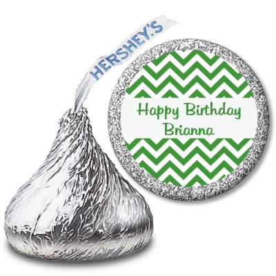 Chevron Green - Hershey Kiss Birthday Party Sticker Labels