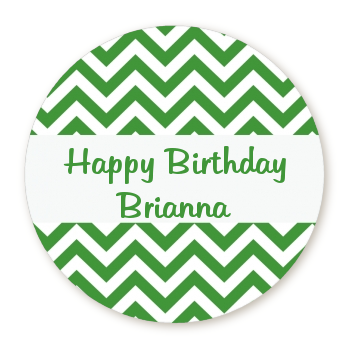  Chevron Green - Round Personalized Birthday Party Sticker Labels 