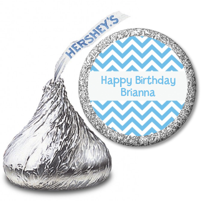 Chevron Light Blue - Hershey Kiss Birthday Party Sticker Labels