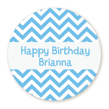  Chevron Light Blue - Round Personalized Birthday Party Sticker Labels 