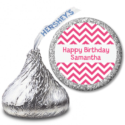 Chevron Pink - Hershey Kiss Birthday Party Sticker Labels