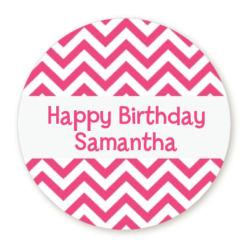  Chevron Pink - Round Personalized Birthday Party Sticker Labels 