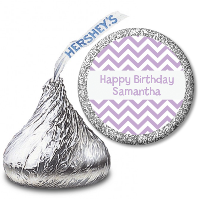 Chevron Purple - Hershey Kiss Birthday Party Sticker Labels