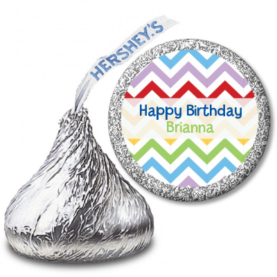 Chevron Rainbow - Hershey Kiss Birthday Party Sticker Labels