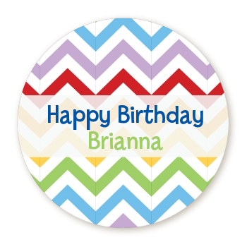  Chevron Rainbow - Round Personalized Birthday Party Sticker Labels 