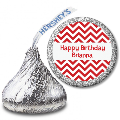 Chevron Red - Hershey Kiss Birthday Party Sticker Labels