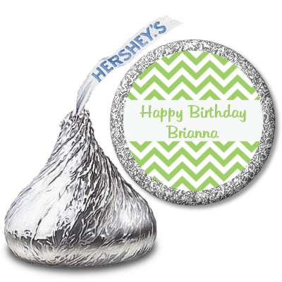 Chevron Sage Green - Hershey Kiss Birthday Party Sticker Labels