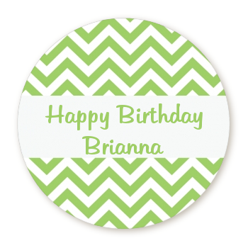  Chevron Sage Green - Round Personalized Birthday Party Sticker Labels 