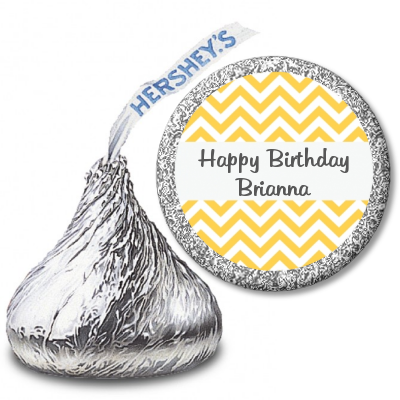 Chevron Yellow - Hershey Kiss Birthday Party Sticker Labels