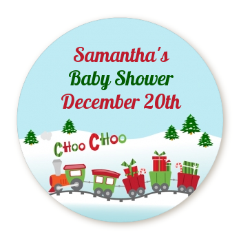  Choo Choo Train Christmas Wonderland - Round Personalized Baby Shower Sticker Labels 