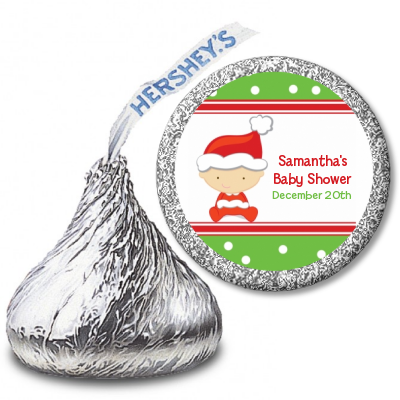 Christmas Baby Caucasian - Hershey Kiss Baby Shower Sticker Labels