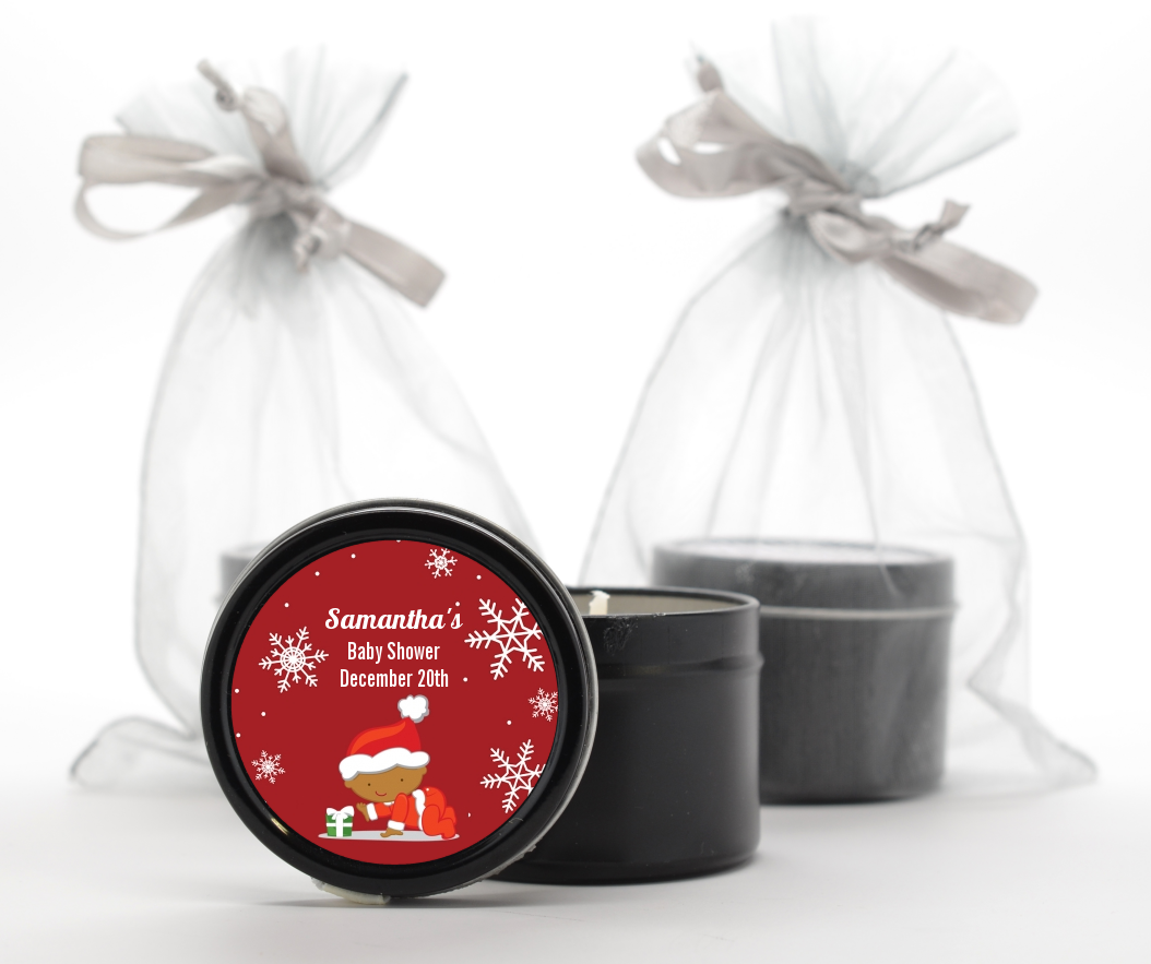 Christmas Baby Snowflakes African American - Baby Shower Black Candle Tin Favors A
