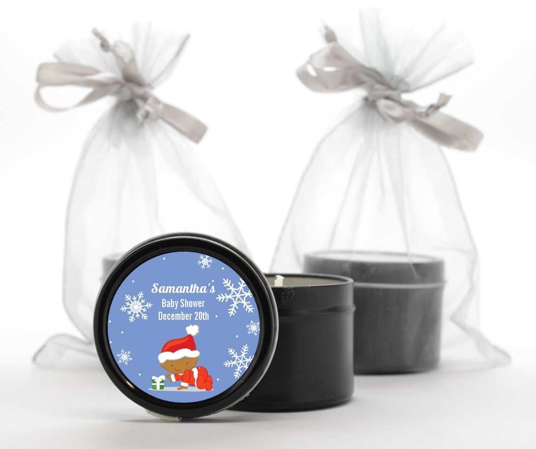  Christmas Baby Snowflakes African American - Baby Shower Black Candle Tin Favors A