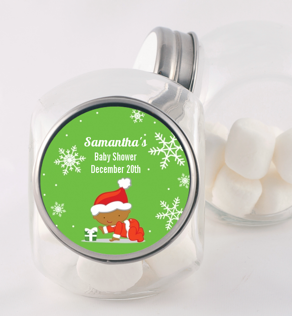  Christmas Baby Snowflakes African American - Personalized Baby Shower Candy Jar A