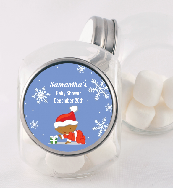  Christmas Baby Snowflakes African American - Personalized Baby Shower Candy Jar A