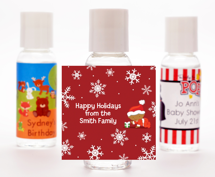  Christmas Baby Snowflakes African American - Personalized Christmas Hand Sanitizers Favors Blue