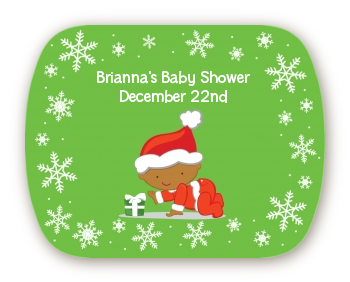  Christmas Baby Snowflakes African American - Personalized Baby Shower Rounded Corner Stickers A