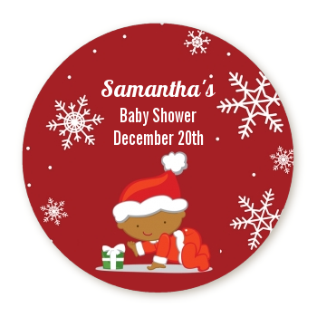  Christmas Baby Snowflakes African American - Round Personalized Baby Shower Sticker Labels A