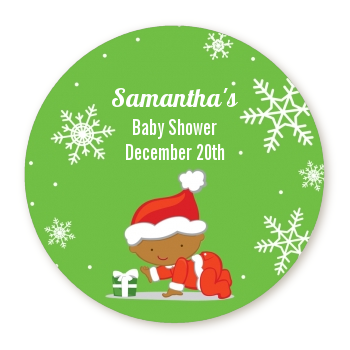  Christmas Baby Snowflakes African American - Round Personalized Baby Shower Sticker Labels A