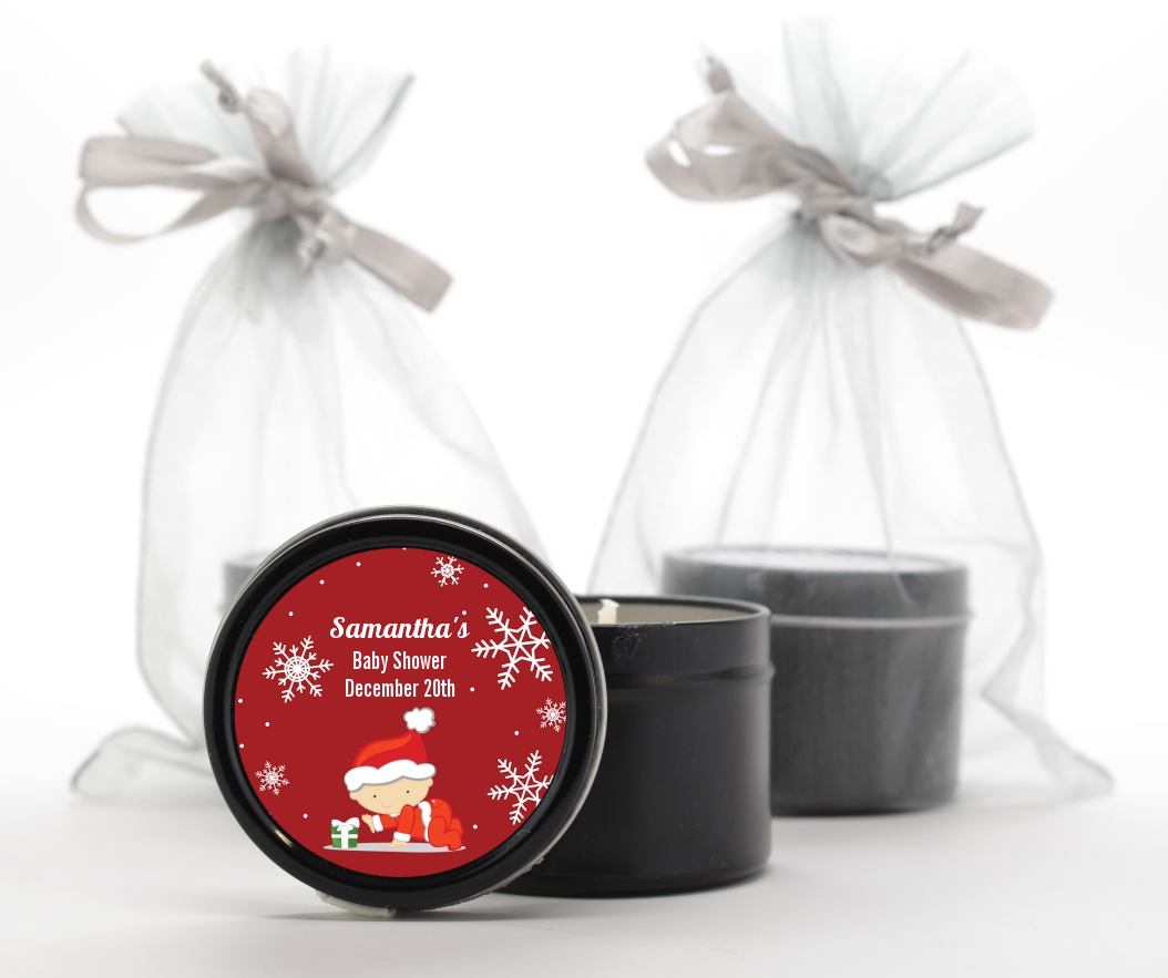  Christmas Baby Snowflakes - Baby Shower Black Candle Tin Favors A