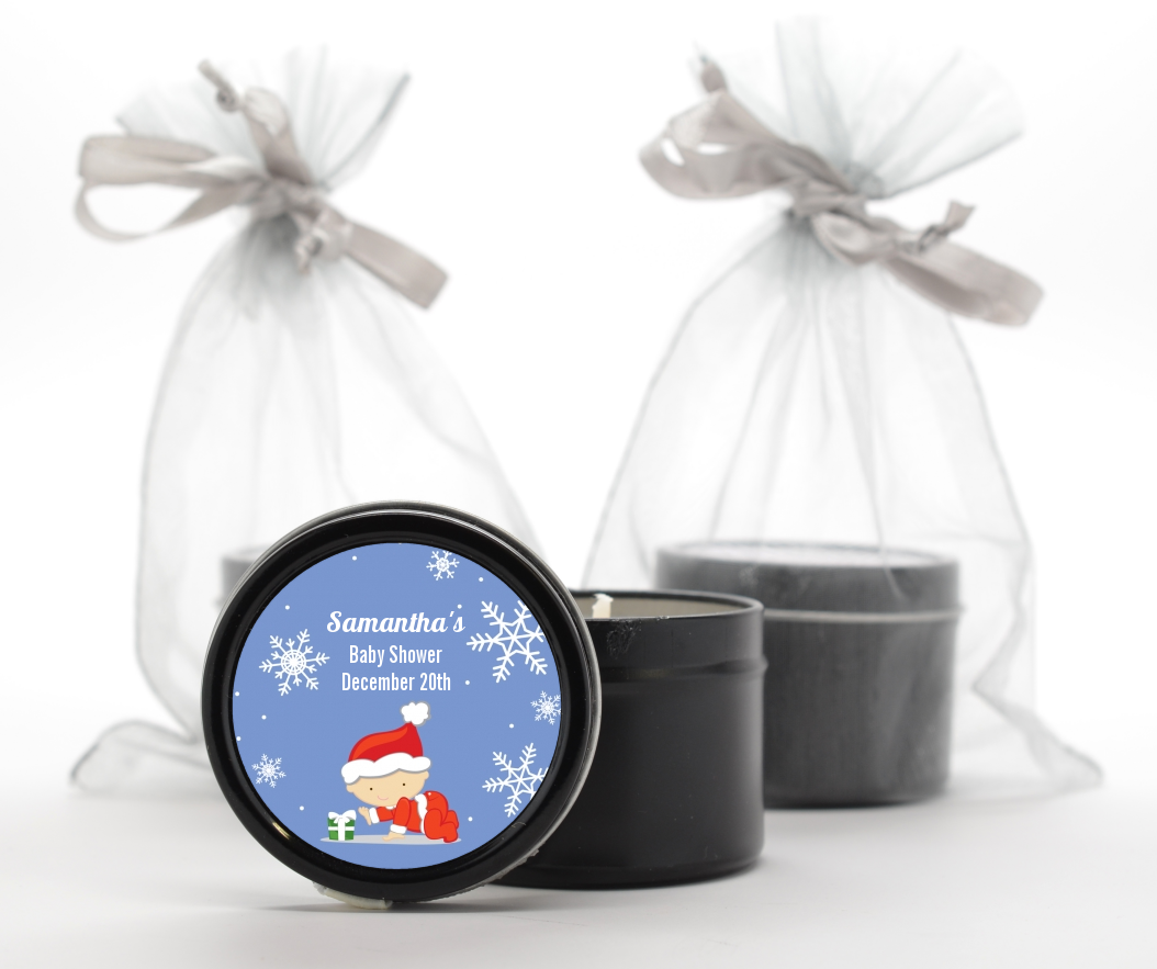  Christmas Baby Snowflakes - Baby Shower Black Candle Tin Favors A