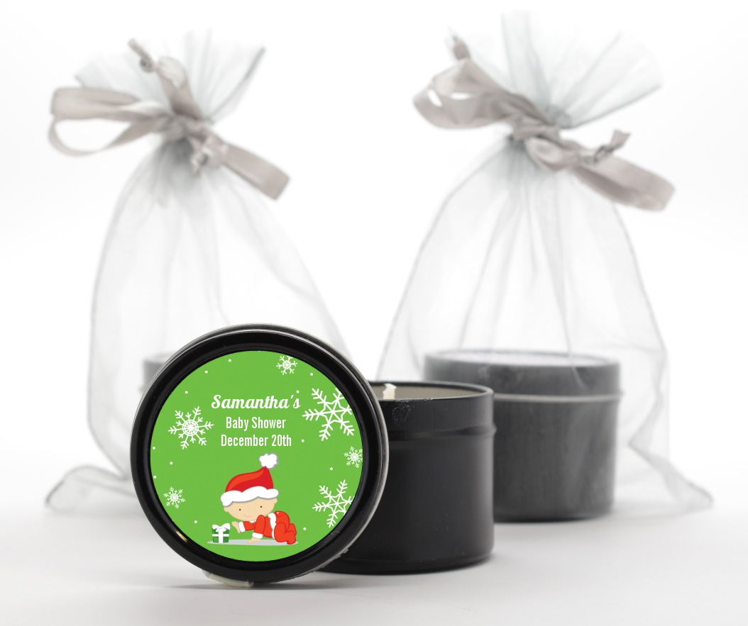 Christmas Baby Snowflakes - Baby Shower Black Candle Tin Favors A
