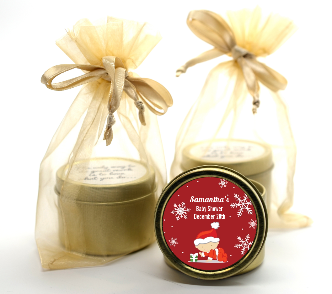  Christmas Baby Snowflakes - Baby Shower Gold Tin Candle Favors A