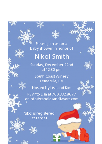  Christmas Baby Snowflakes - Baby Shower Petite Invitations Blue Background