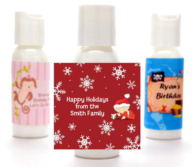  Christmas Baby Snowflakes - Personalized Christmas Lotion Favors Blue