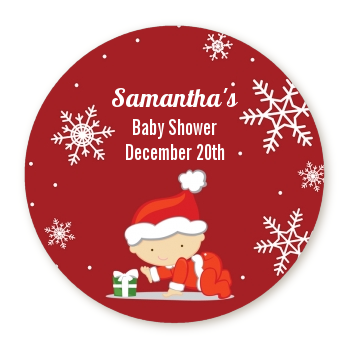  Christmas Baby Snowflakes - Round Personalized Baby Shower Sticker Labels A