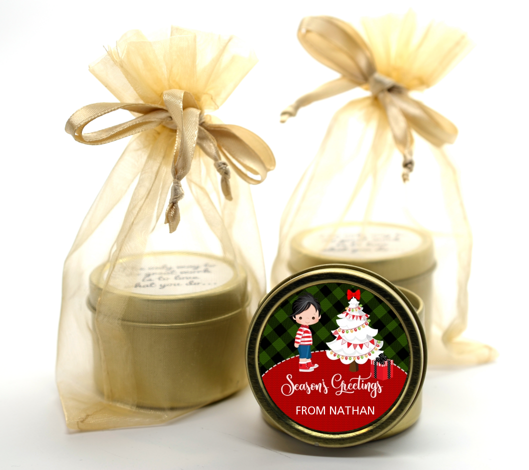  Christmas Boy - Christmas Gold Tin Candle Favors OPTION 1