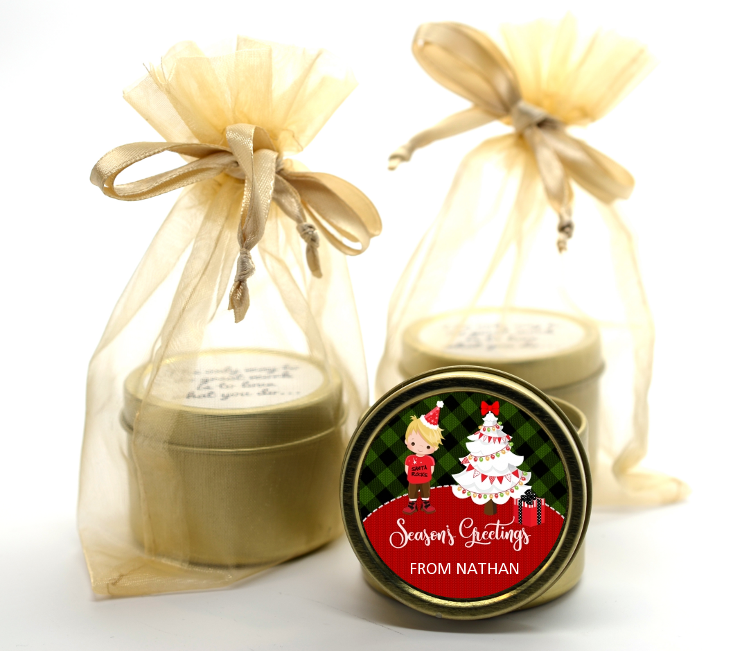  Christmas Boy - Christmas Gold Tin Candle Favors OPTION 1