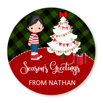  Christmas Boy - Round Personalized Christmas Sticker Labels OPTION 1