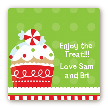 Christmas Cupcake - Square Personalized Christmas Sticker Labels