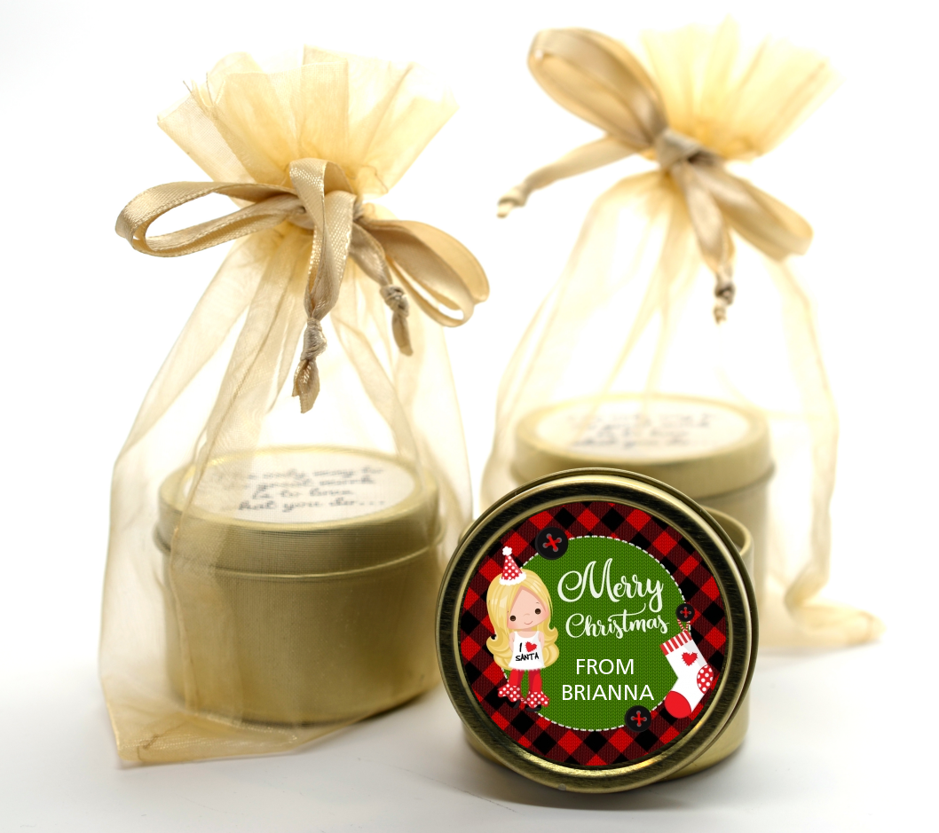  Christmas Girl - Christmas Gold Tin Candle Favors Option 1