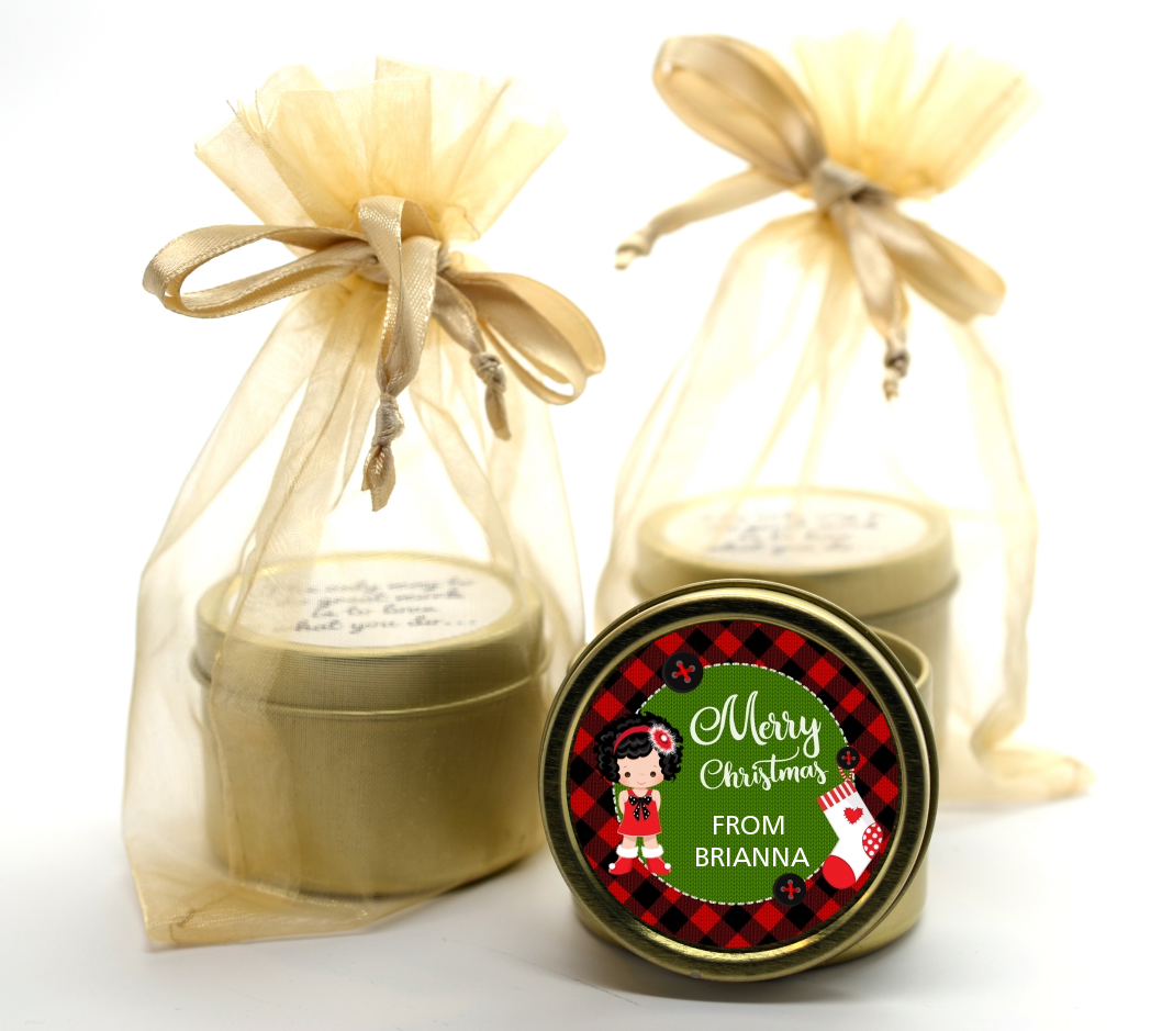  Christmas Girl - Christmas Gold Tin Candle Favors Option 1